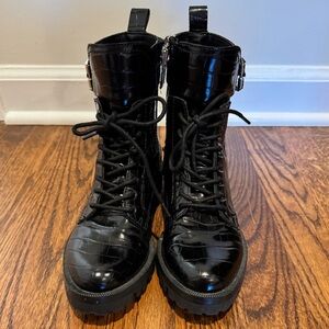Dolce Vita Black Croc-Embossed Combat Boots